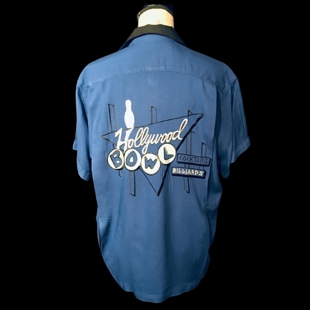 Bowl’d Over Vintage Bowling Shirt, Short Sleeve, Blue/Black, Embroidered, Size M